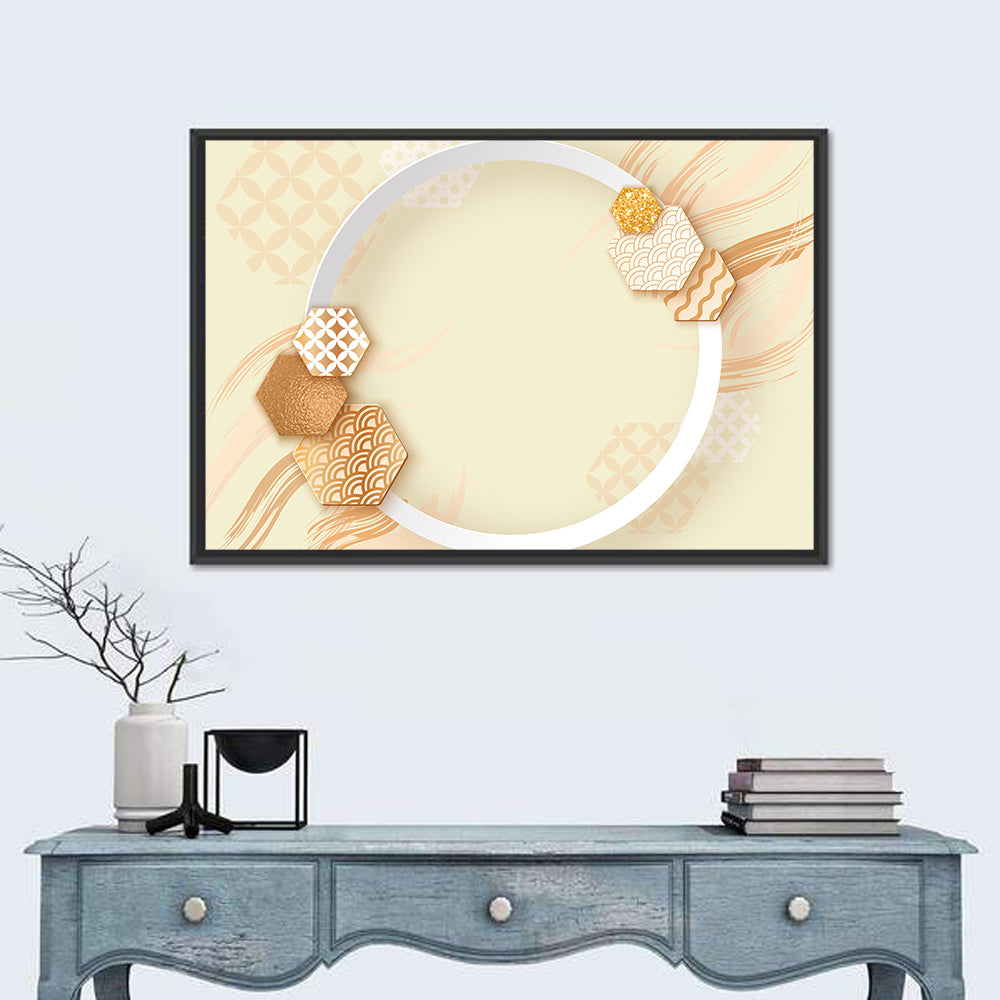 Cream and Gold Geometric Circle Wall Art in a room, landscape