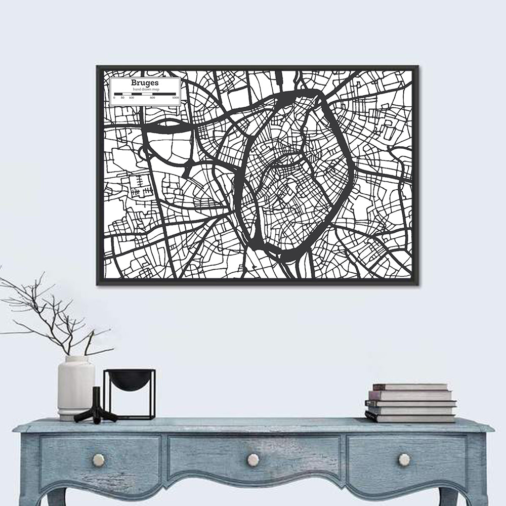 Bruges Street Grid Map Wall Art in a room, landscape