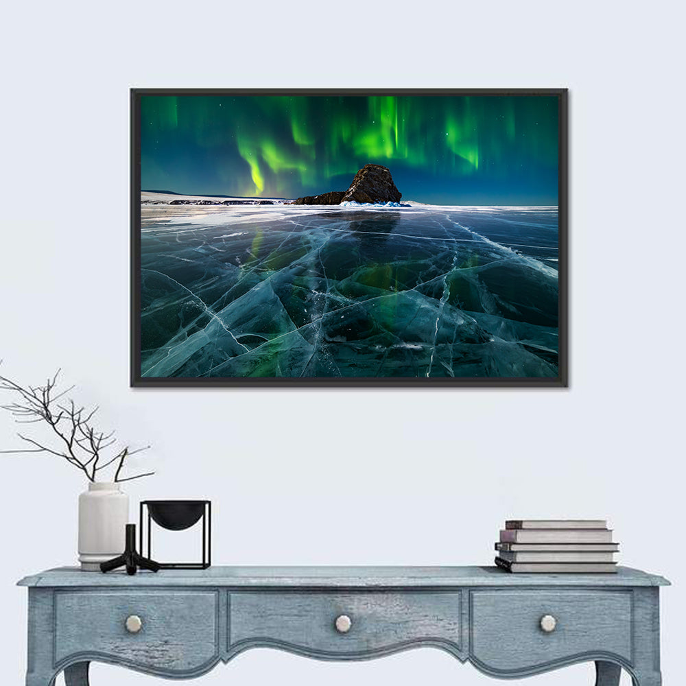 Northern Lights Over Lake Baikal Wall Art in a room, landscape