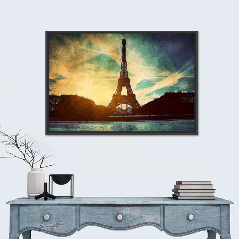 Eiffel Tower Sunset Reflection Wall Art
