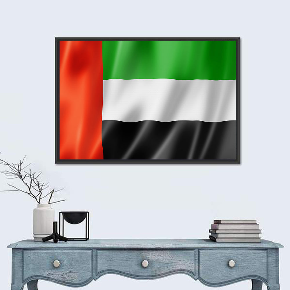 UAE Flag Waving Wall Art in a room, landscape