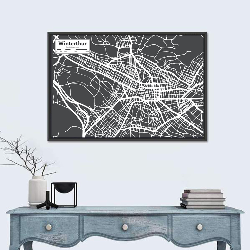 Winterthur Street Map Wall Art in a room, landscape