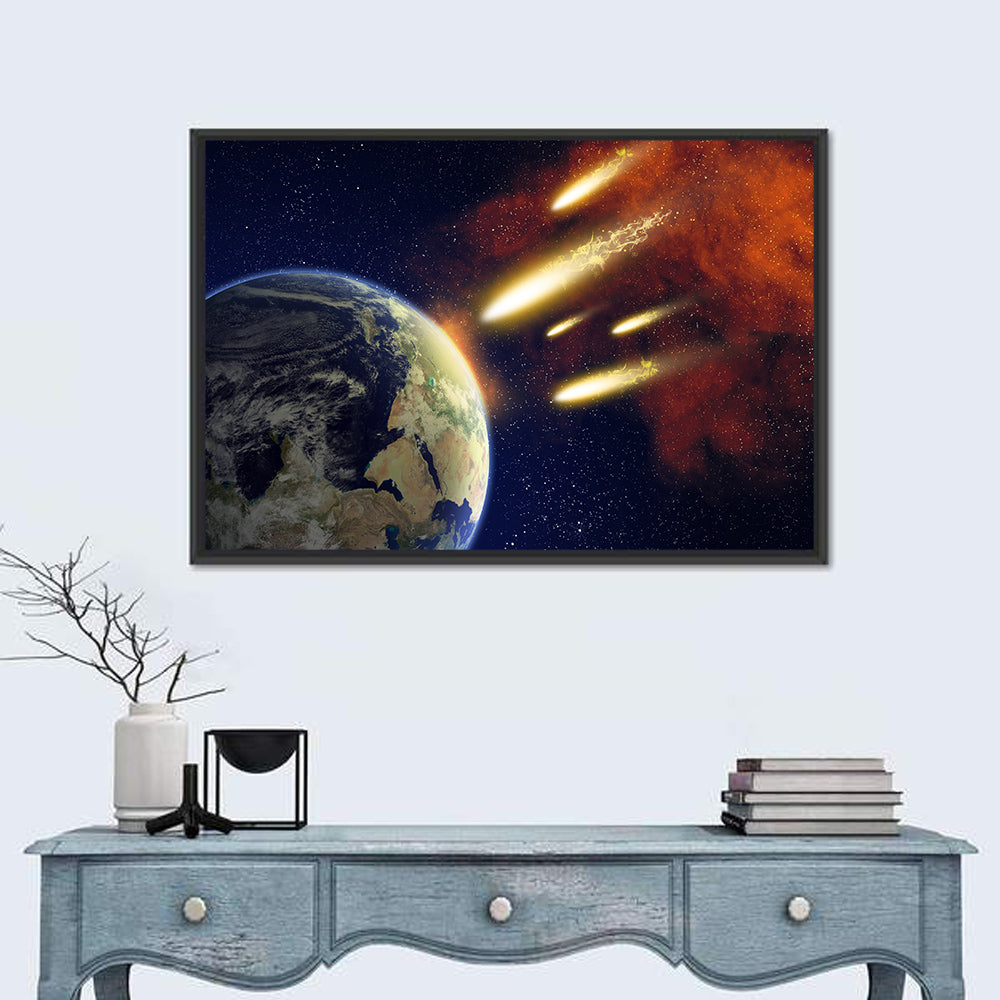 Earth and Flying Asteroids Wall Art