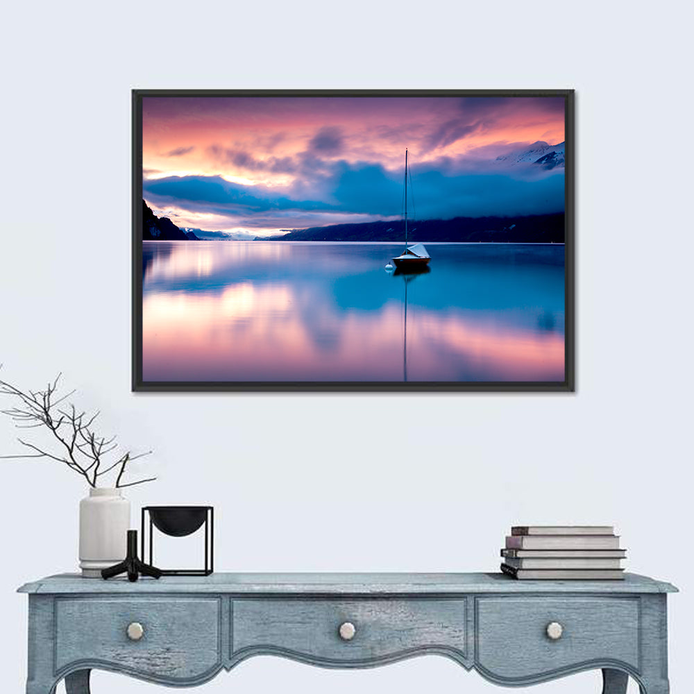 Lake Brienz Sunset with Sailboat Wall Art