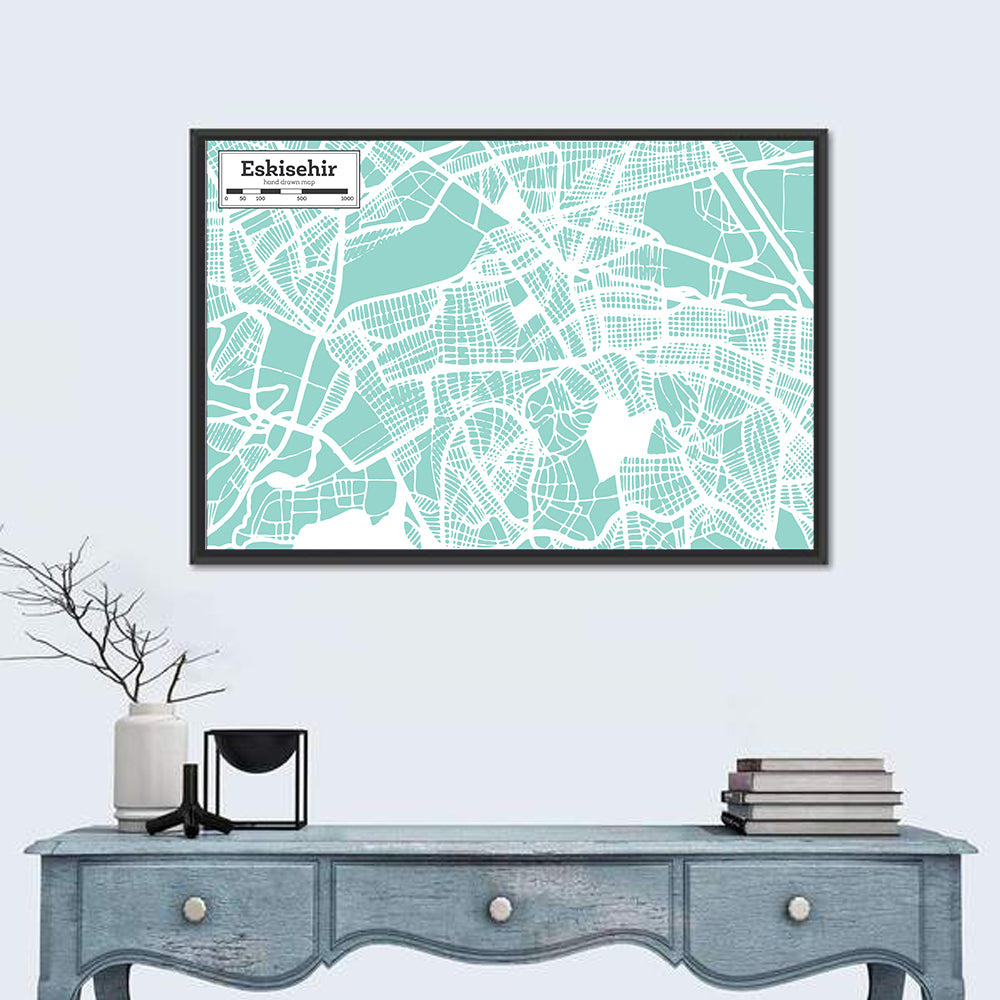 Eskisehir Street Grid Map Wall Art in a room, landscape