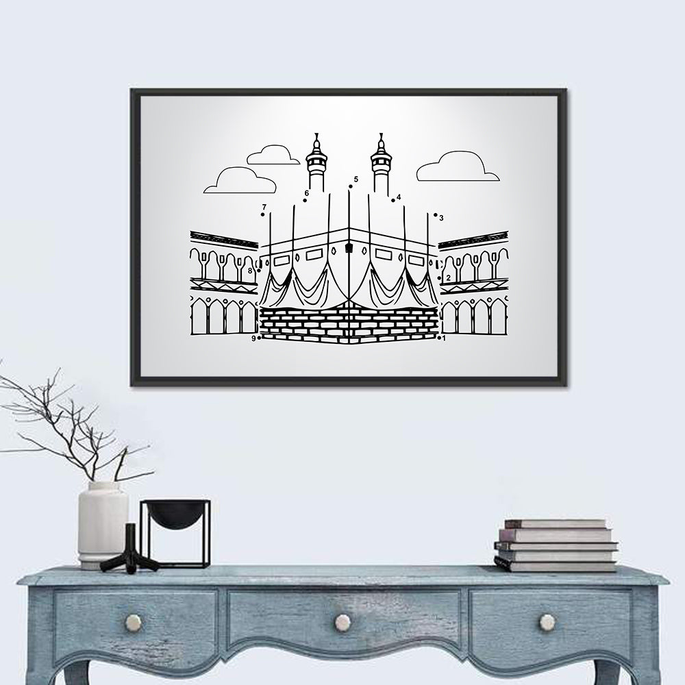 Khana E Kaaba Minimalist Line Wall Art in a room, landscape