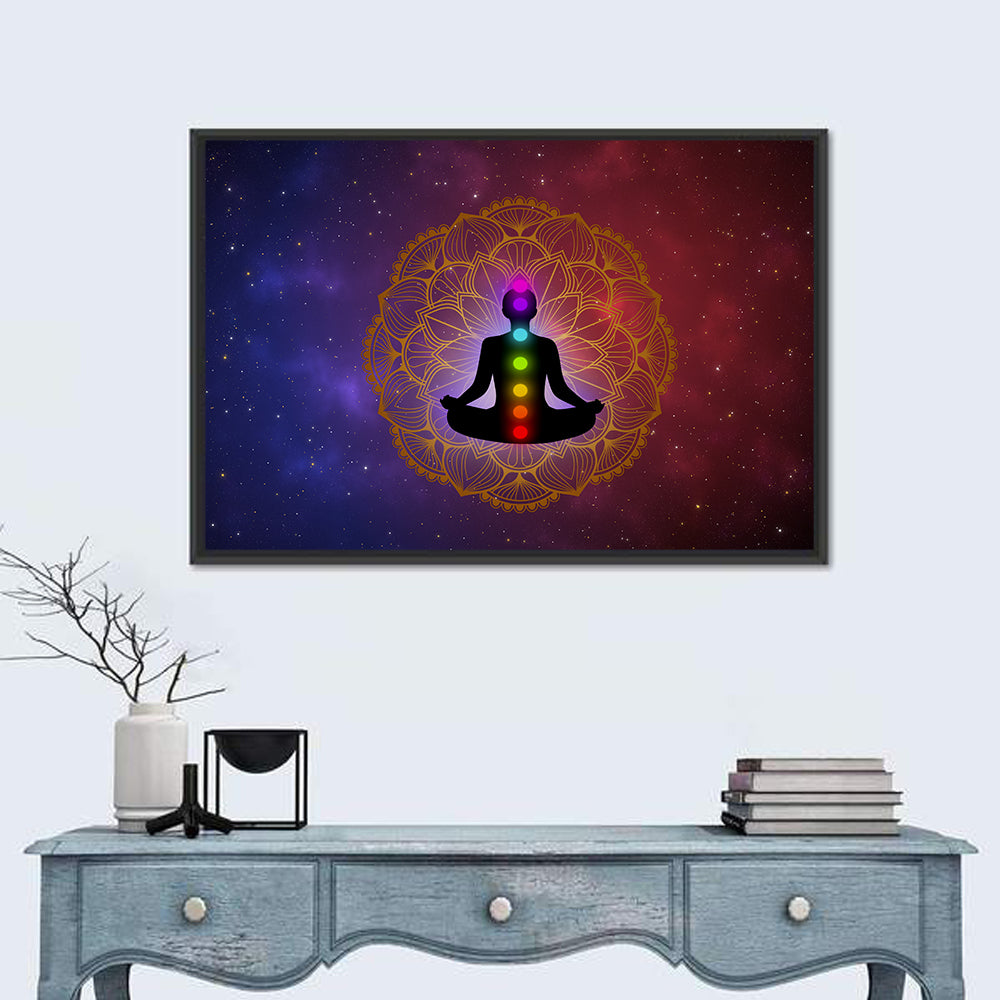 Meditation Man with Golden Mandala Wall Art in a room, landscape