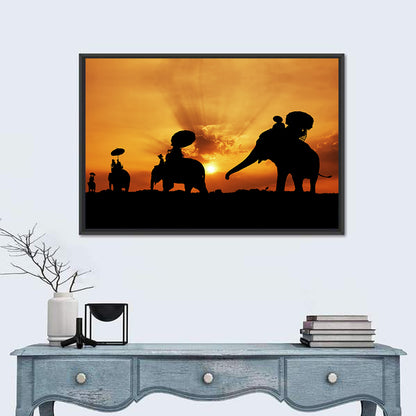 Elephants Silhouette Thailand Wall Art