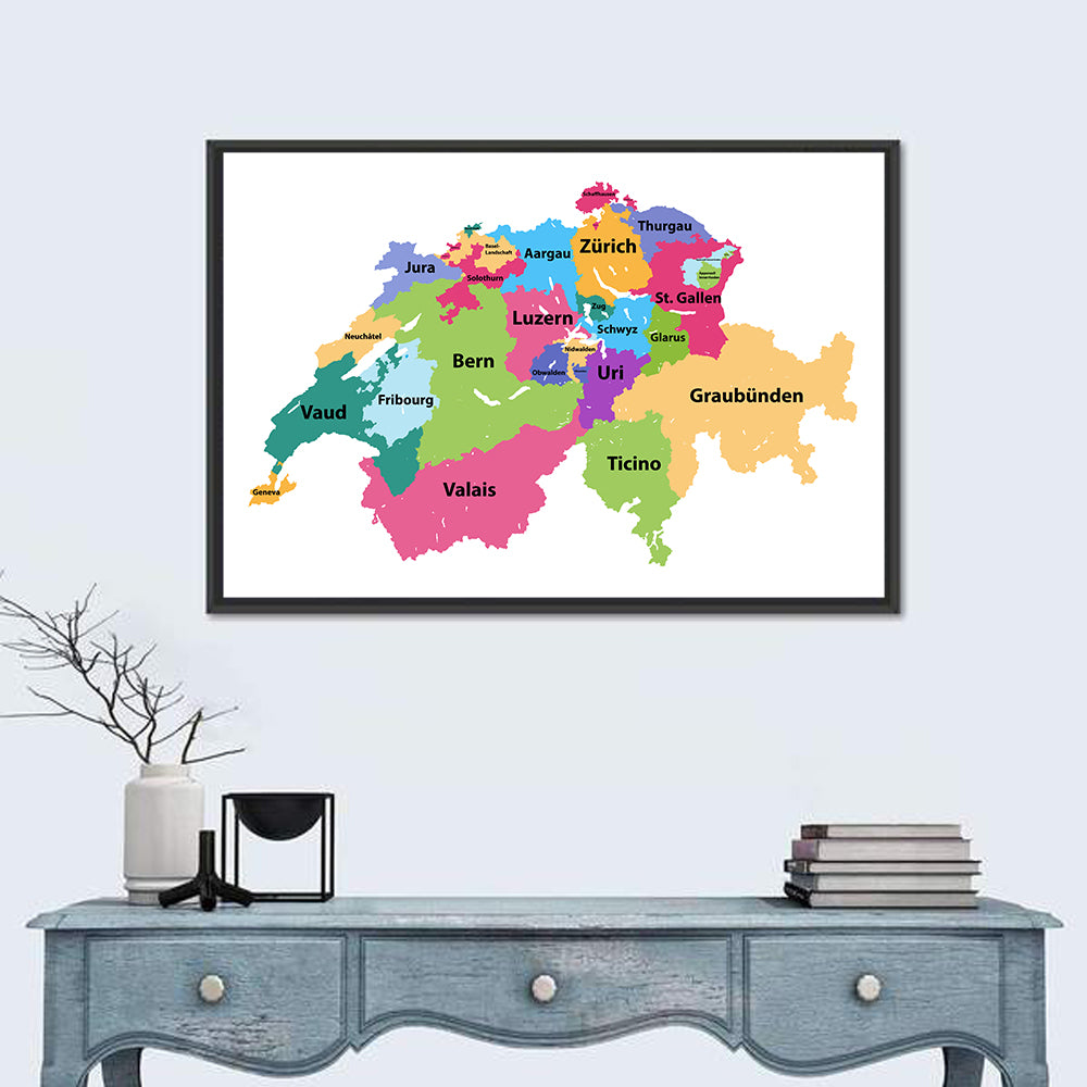 Switzerland Vector Map Wall Art in a room, landscape