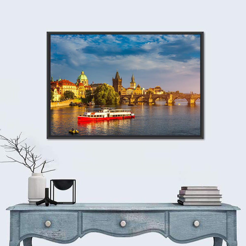 Charles Bridge at Golden Hour Wall Art in a room, landscape