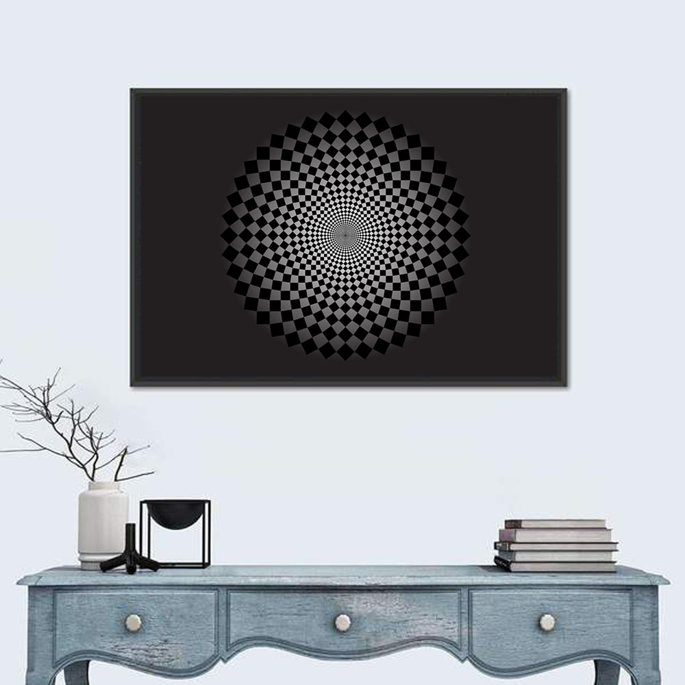 Monochrome Checkerboard Spiral Wall Art