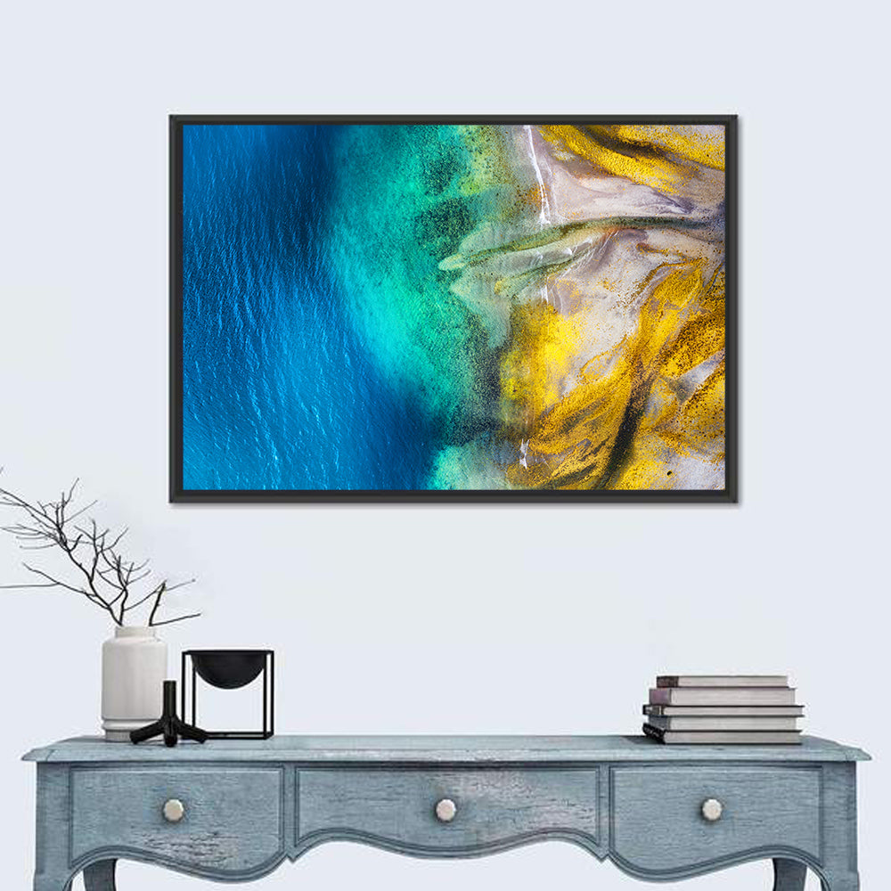 Iceland Aerial Coastline Wall Art in a room, landscape