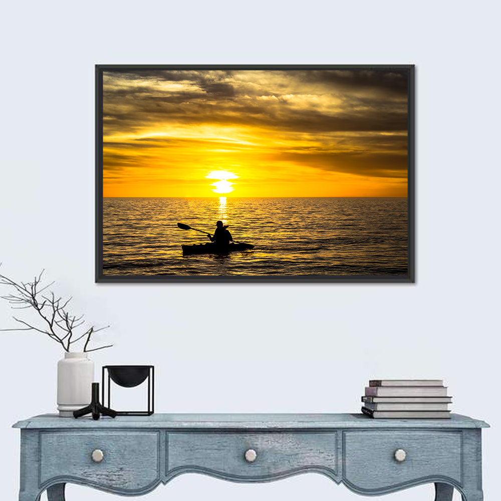 Kayaker at Golden Sunset Wall Art in a room, landscape