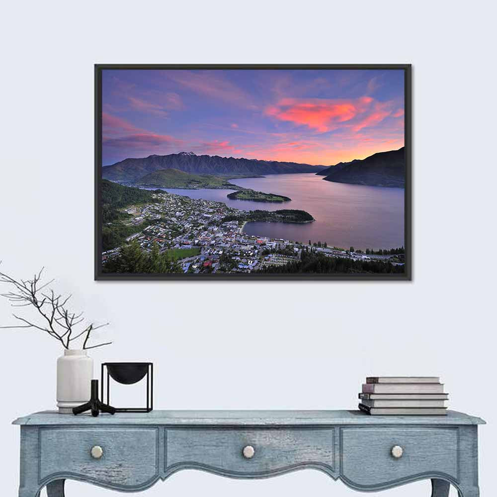 Queenstown Over Lake Wakatipu Wall Art in a room, landscape