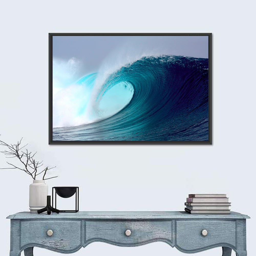 Tropical Blue Barrel Wave Wall Art in a room, landscape