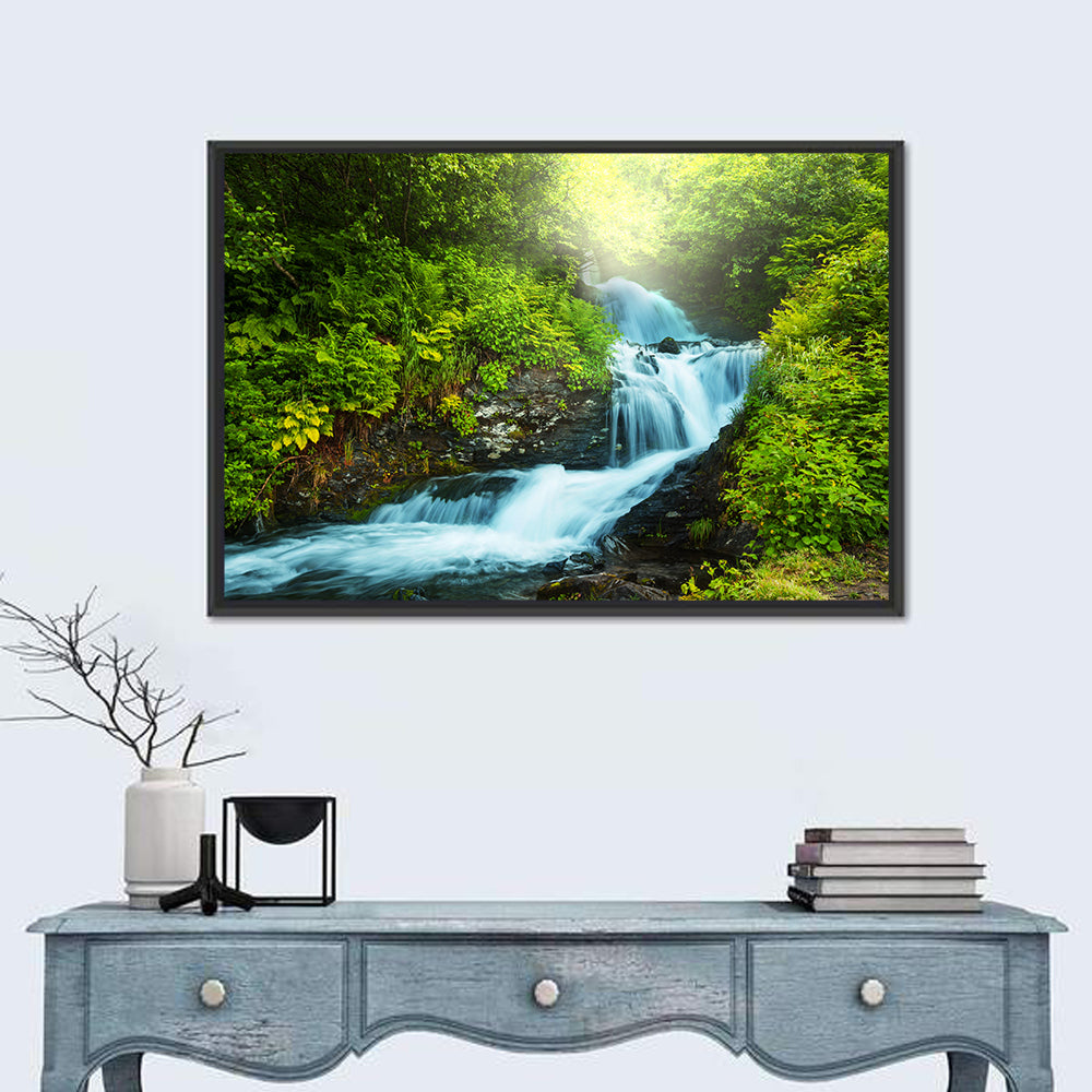 Forest Creek Waterfall Wall Art in a room, landscape