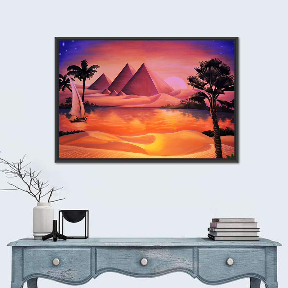 Giza Sunset Over Great Pyramids Wall Art in a room, landscape