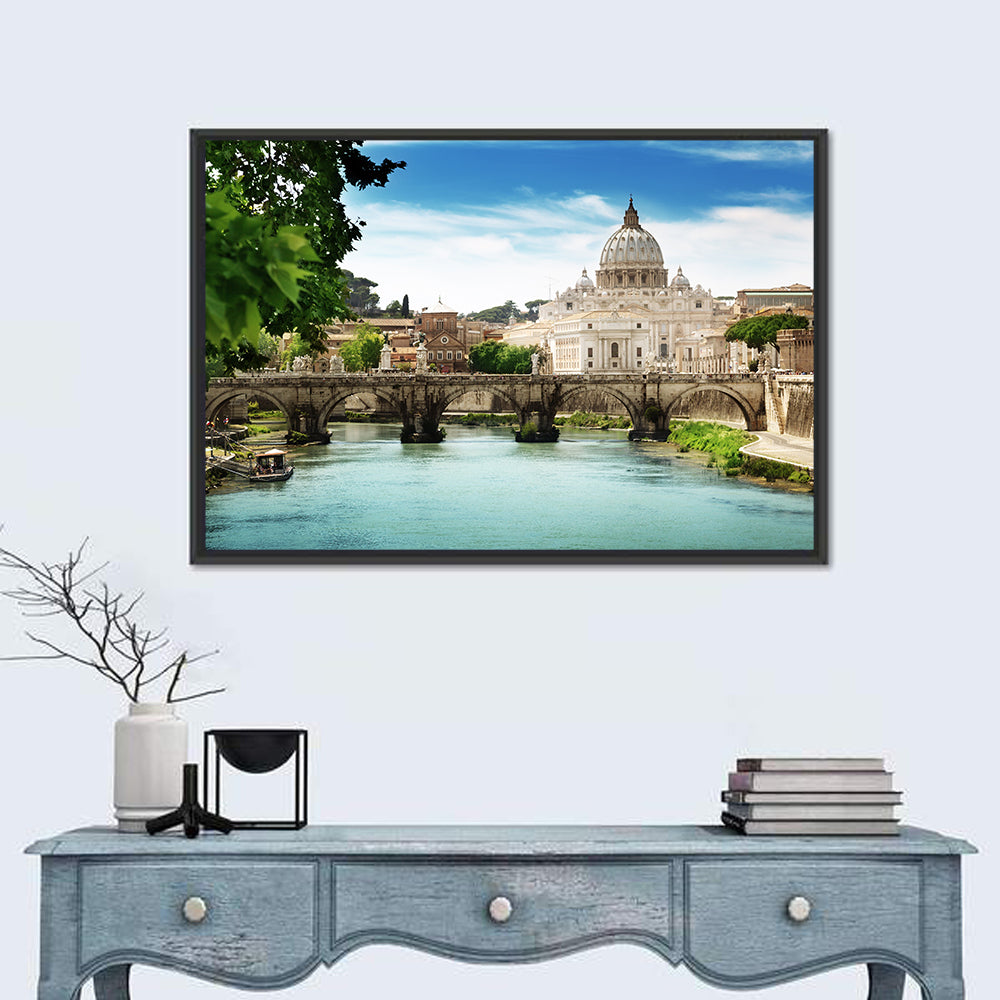 Tiber View with St. Peter's Basilica Wall Art in a room, landscape