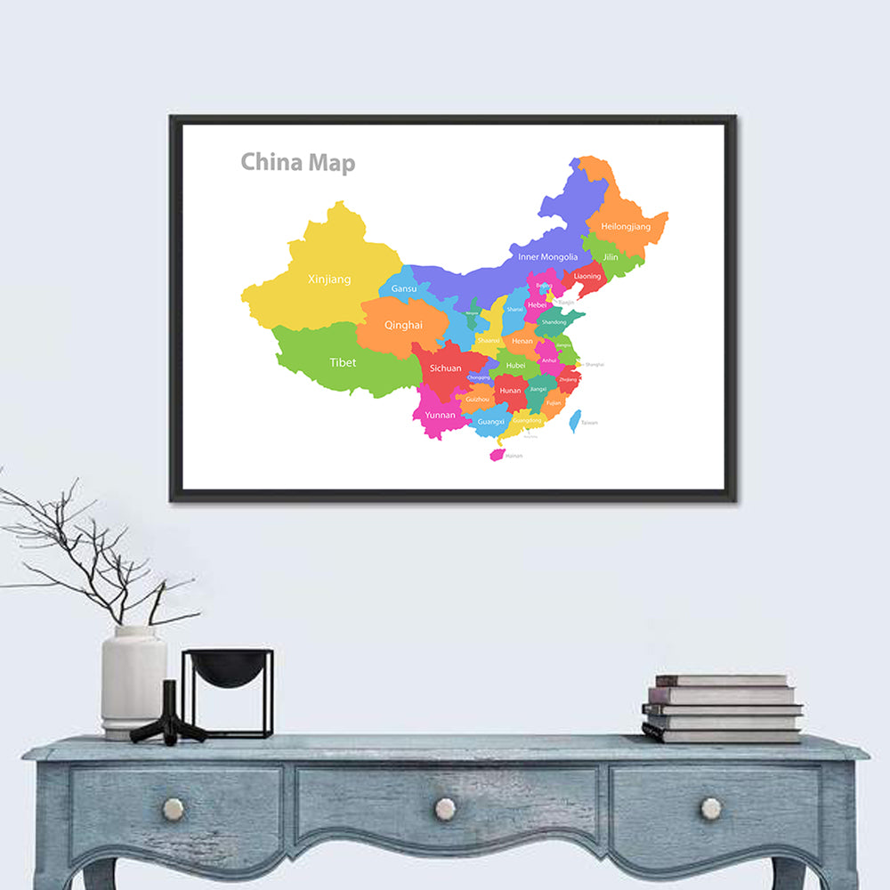 Map of China Wall Art in a room, landscape