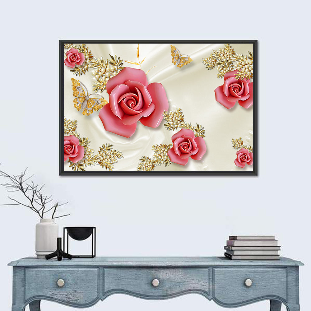 Golden Pearl Floral Illustration Wall Art in a room, landscape