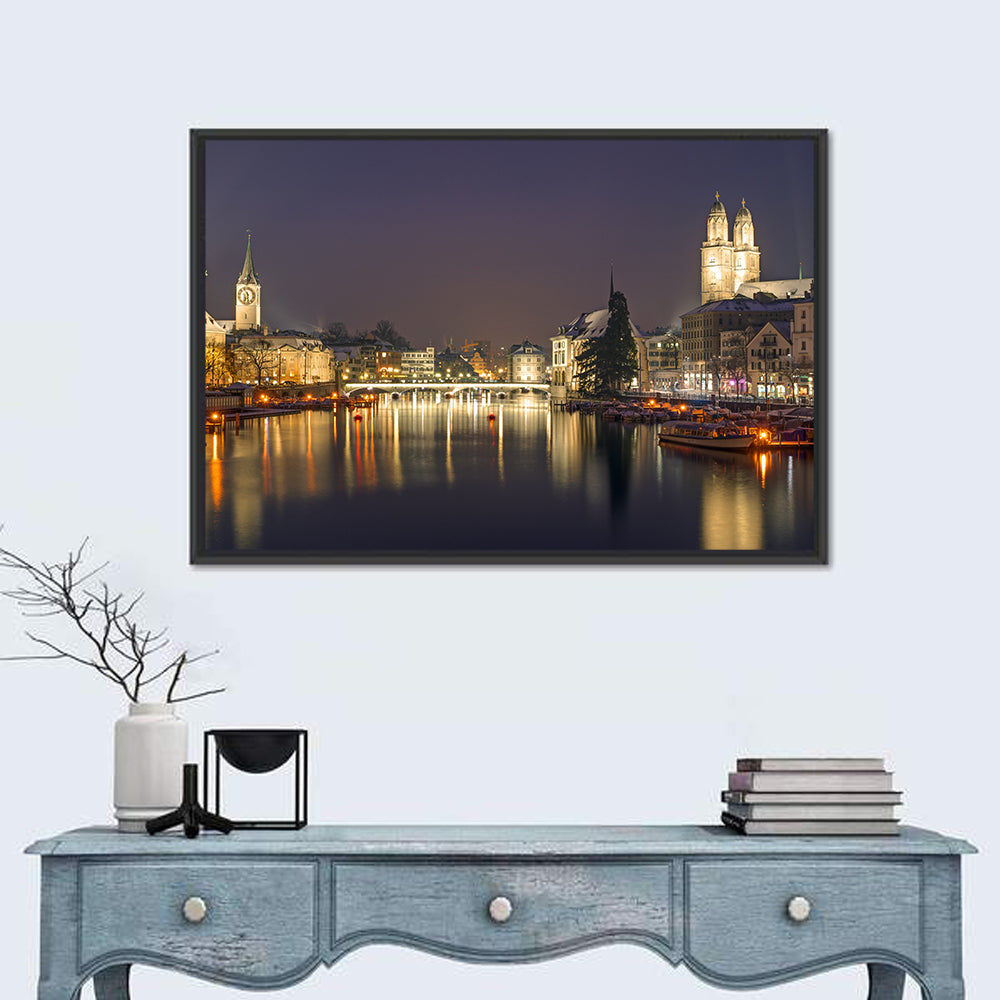 Zurich at Night Wall Art in a room, landscape
