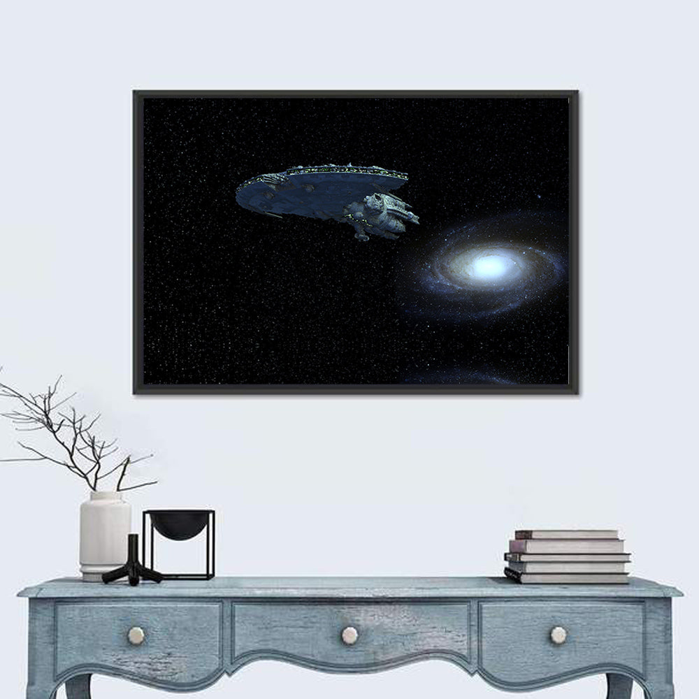 Starship Over Spiral Galaxy Wall Art