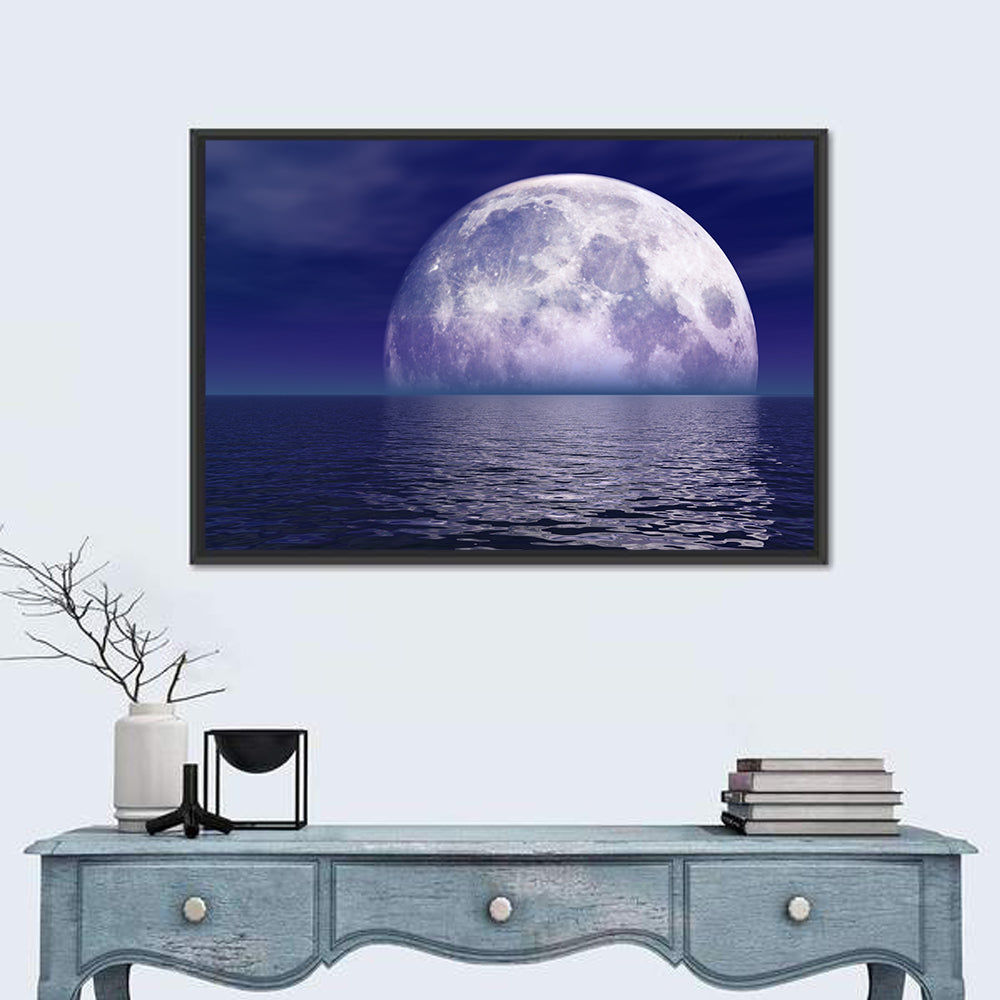Full Moon Touching Water Wall Art in a room, landscape