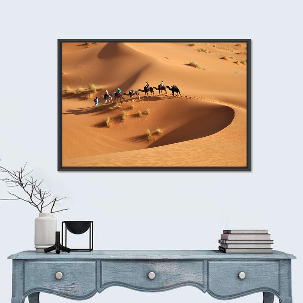 Morocco Sahara Caravan Wall Art in a room, landscape