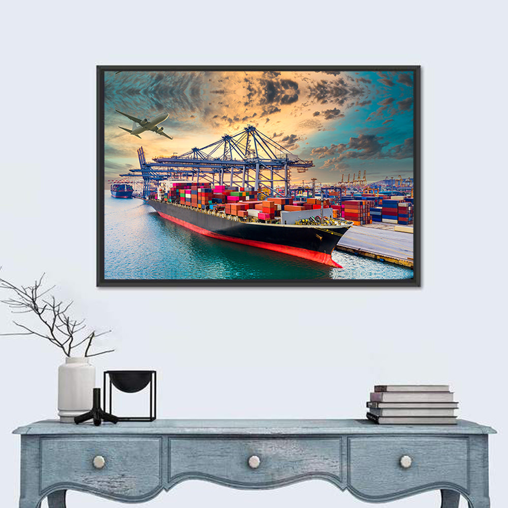 Container Ship in Harbor Wall Art
