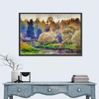 Misty Forest River Watercolor Wall Art