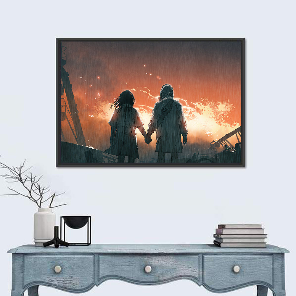 Lovers Looking At Fire Flames Wall Art