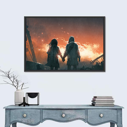 Lovers Looking At Fire Flames Wall Art