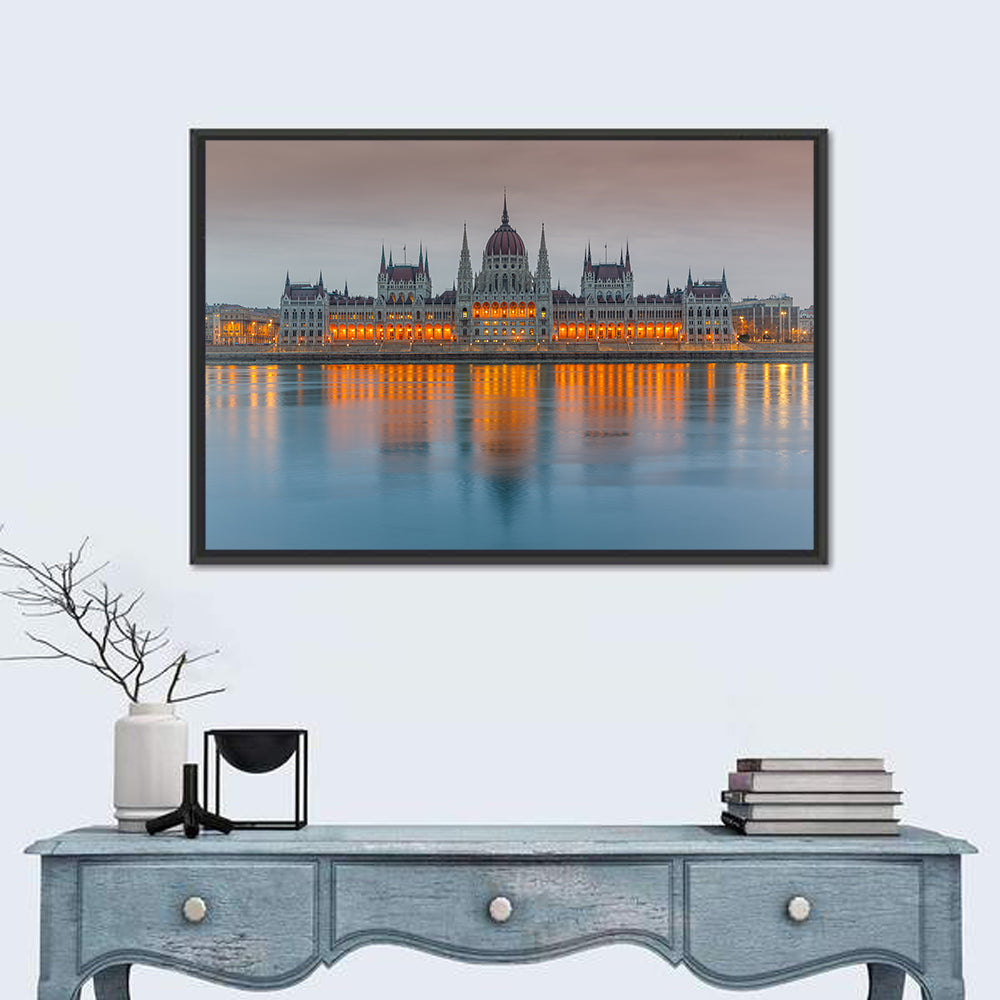 Budapest Parliament at Dusk Wall Art in a room, landscape