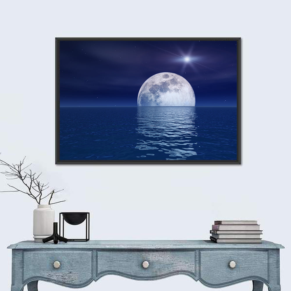 Quasar Star Over Moonlit Sea Wall Art in a room, landscape