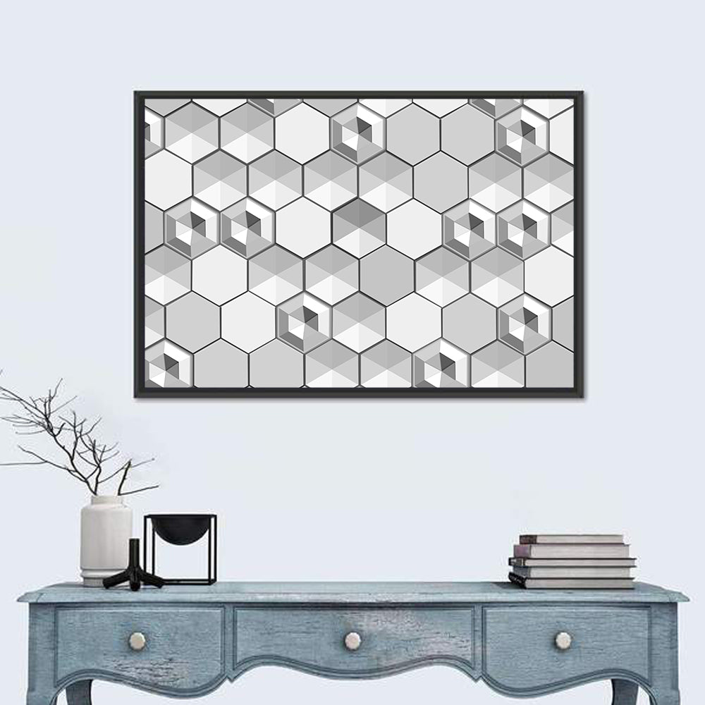3d Isometric Hexagon Pattern Wall Art in a room, landscape