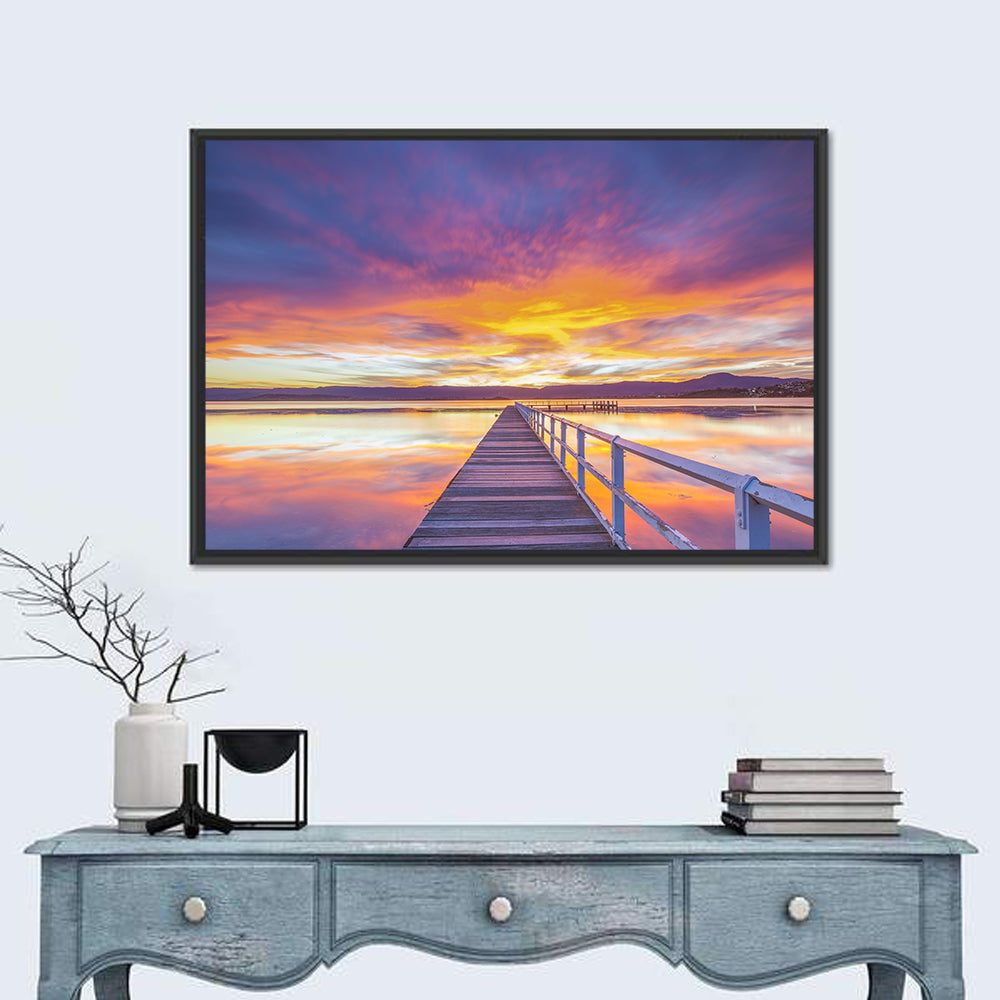 Lake Illawarra Sunset Wall Art in a room, landscape