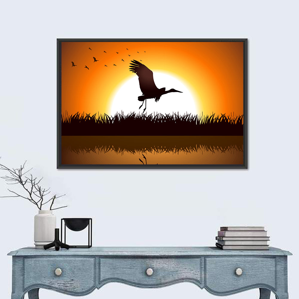 Stork Silhouette at Sunset Wall Art