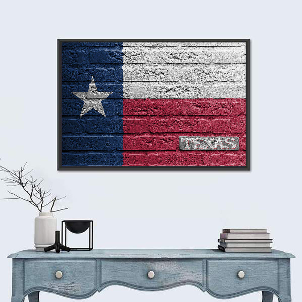 Texas Flag on Weathered Brick Wall Art in a room, landscape