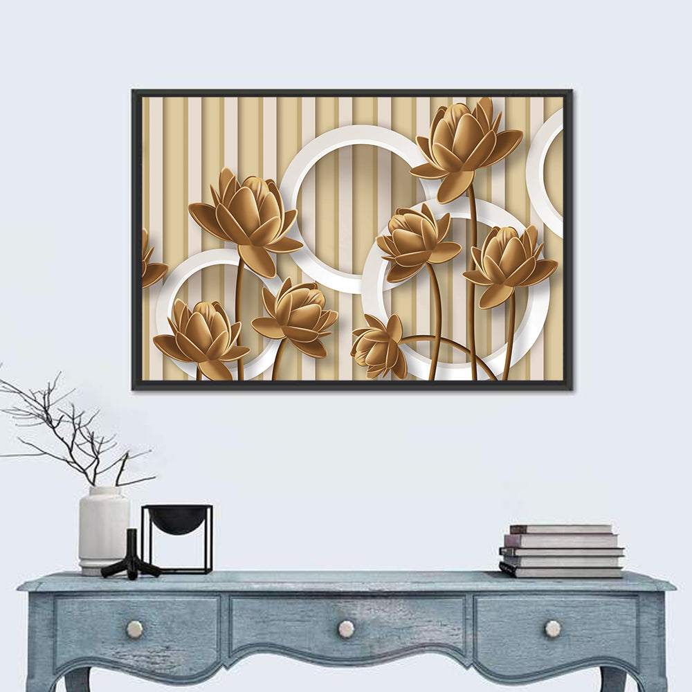 Layered Lotus and Geometric Circles Wall Art in a room, landscape