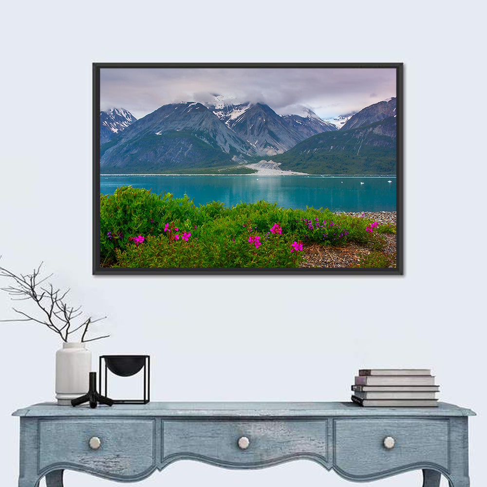 Glacier Bay Alaska Wildflowers Wall Art in a room, landscape