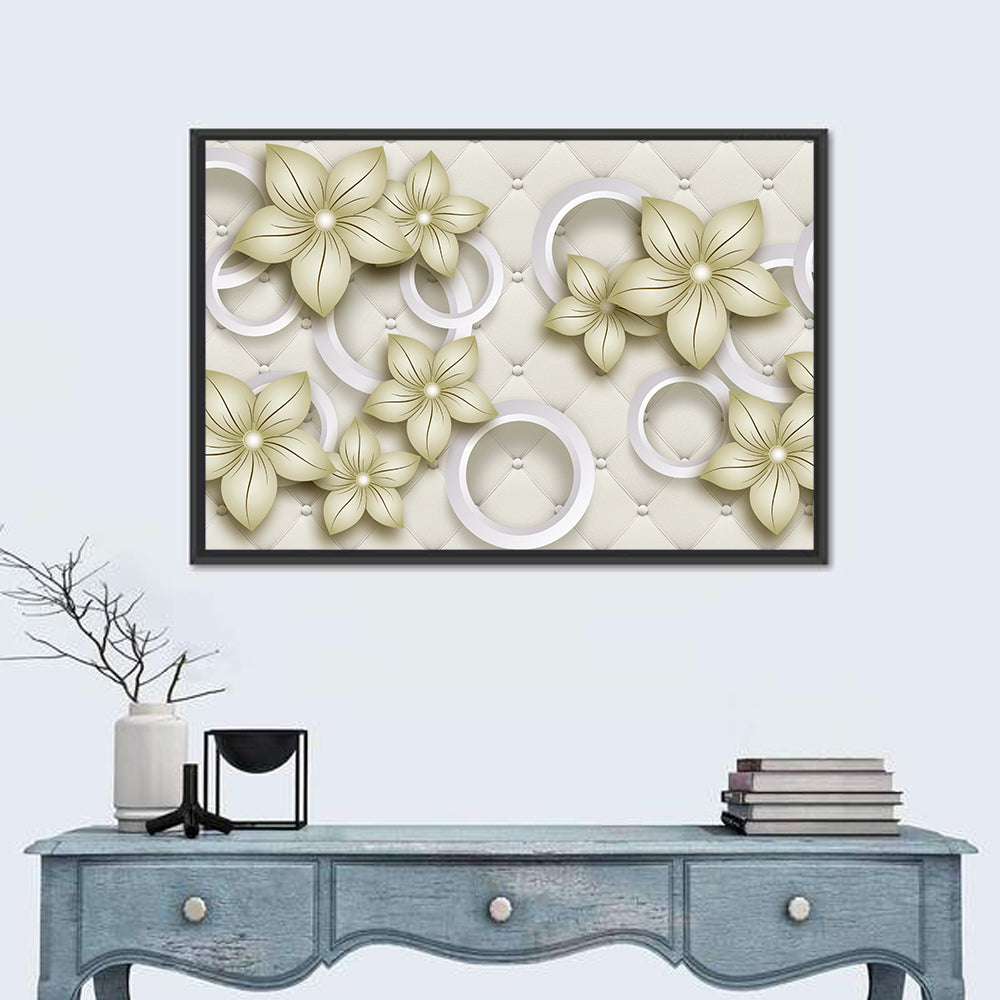 Cream Tufted Floral Rings Wall Art in a room, landscape