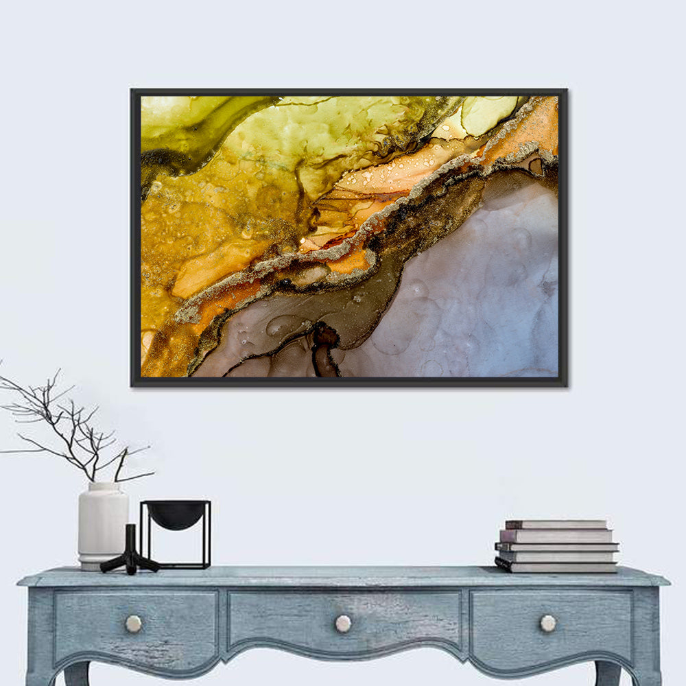 Glittering Vein Alcohol Ink Abstract Wall Art in a room, landscape