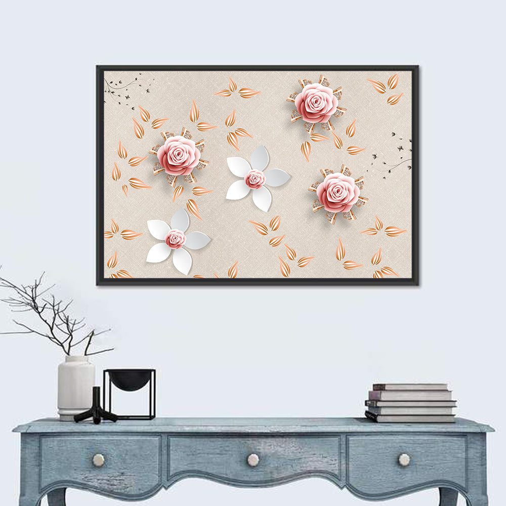 Jeweled Rose Floral Illustration Wall Art in a room, landscape