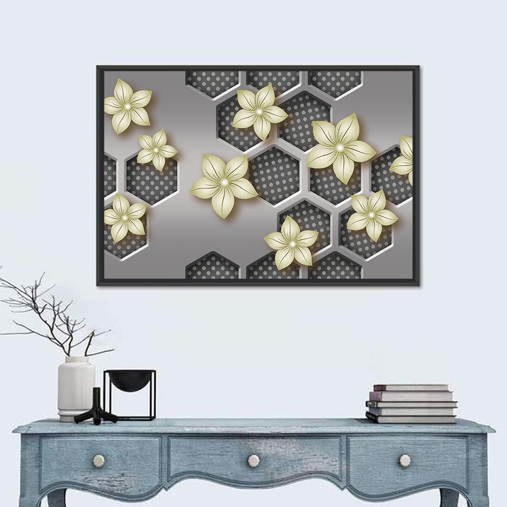 Honeycomb 3d Flower Mural Wall Art in a room, landscape