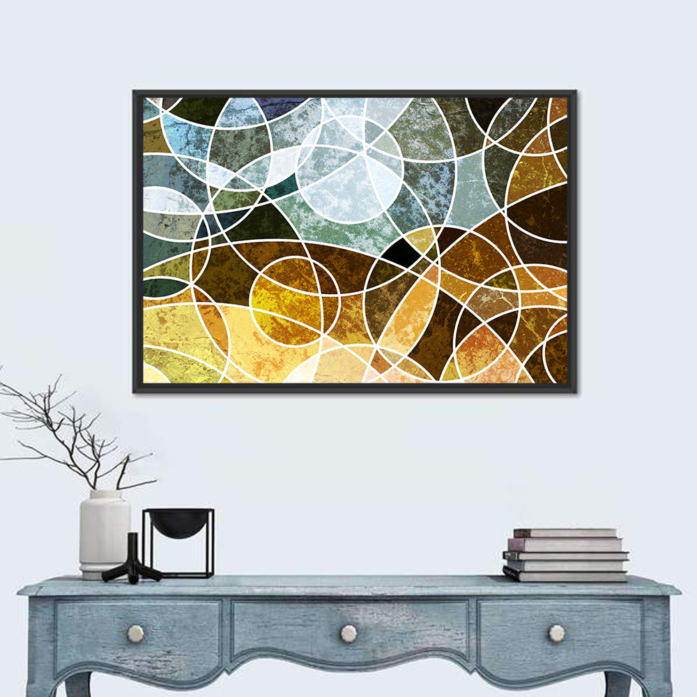 Weathered Geometric Mosaic Wall Art in a room, landscape