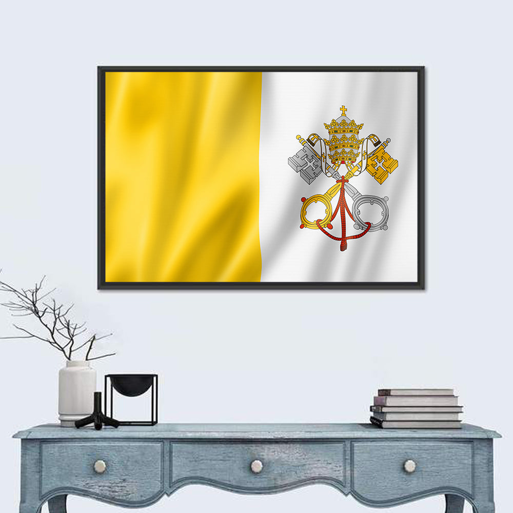 Vatican City Flag with Papal Emblem Wall Art in a room, landscape