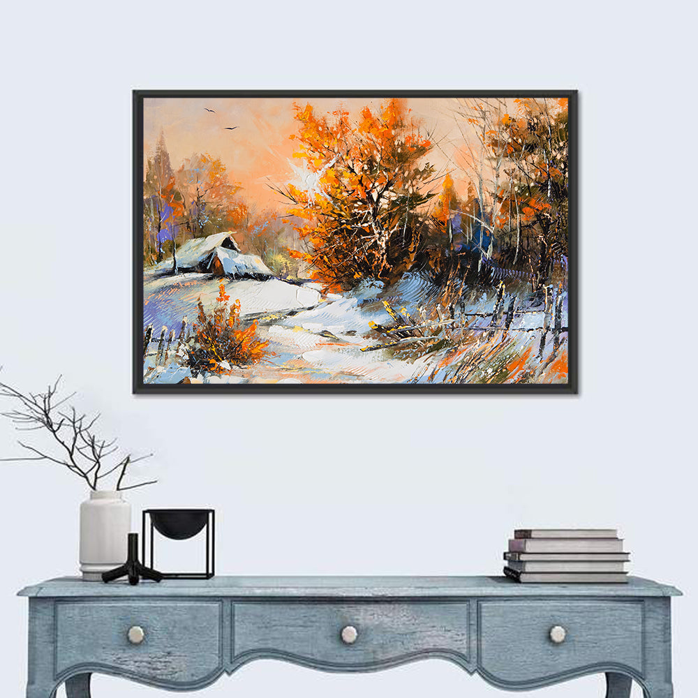 Winter Cottage Landscape Wall Art