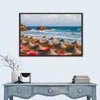 Straw Umbrellas on Sunny Beach Wall Art