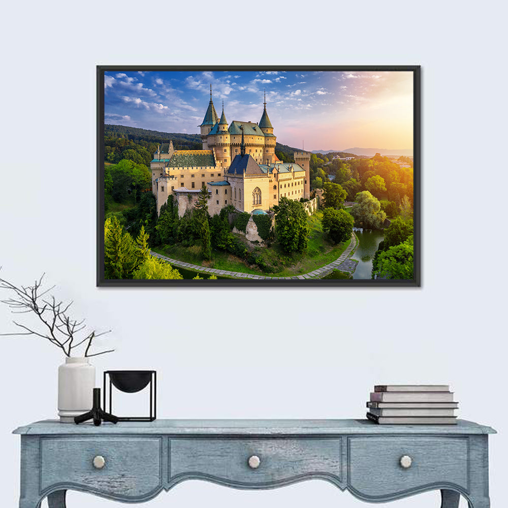 Bojnice Castle at Sunset Wall Art in a room, landscape
