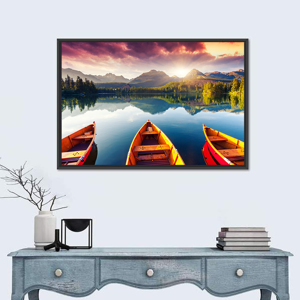 Three Boats on Slovak Mountain Lake Wall Art